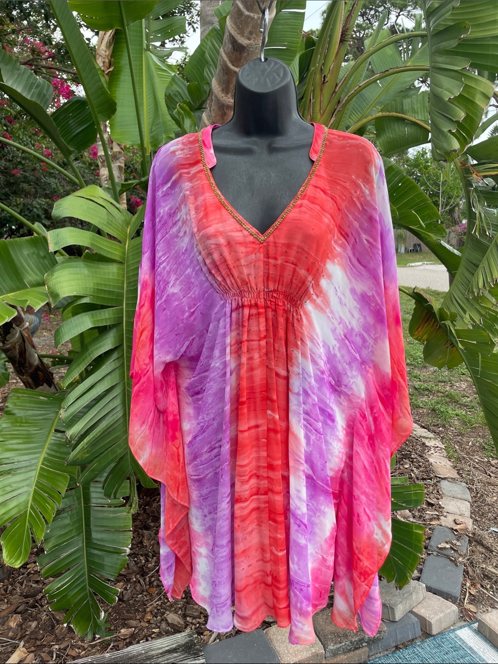 tie-dye sheer calf, tank top, or swim cover-up